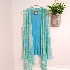 Ruby Rd Sleeveless Turquoise Green scarf kimono or topper.